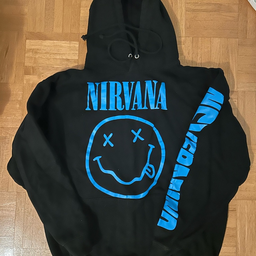 NIRVANA Black Hoodie with Blue Graphics